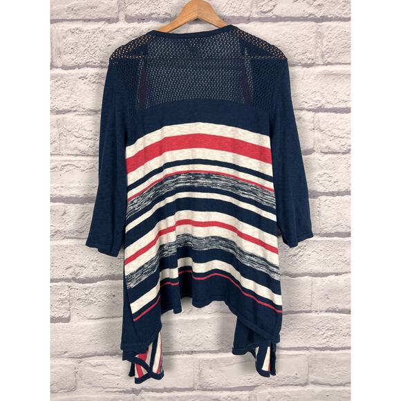 CATHERINES Women's 1X‎ Blue White Striped Cotton Knit Waterfall Cardigan Sweater - Picture 3 of 8